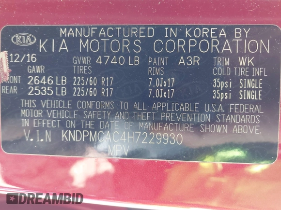 2017 Kia Sportage LX with VIN KNDPMCAC4H7229930, listed as a IAAI auction lot 42011160 with 96,082 mi miles and . Bid and sale history available at carsss.com. Image 9.
