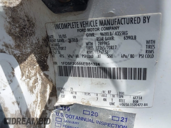 2006 Ford F-350 с VIN 1FDSF30566EB51324, выставлен на аукционе IAAI как лот 42016661 с пробегом 120 257 миль миль и . История ставок и продаж доступна на DreamBid. Изображение 9.