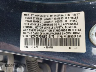 2018 Honda Civic Sedan LX with VIN 19XFC2F59JE010177, listed as a IAAI auction lot 42009728 with 91,404 mi miles. Bid and sale history available at carsss.com. Image 9.