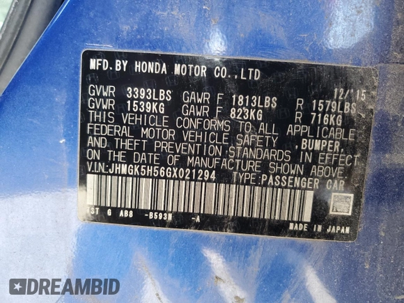 2016 Honda Fit LX with VIN JHMGK5H56GX021294, listed as a Copart auction lot 48350965 with 143,840 mi miles and Salvage Title. Bid and sale history available at carsss.com. Image 14.