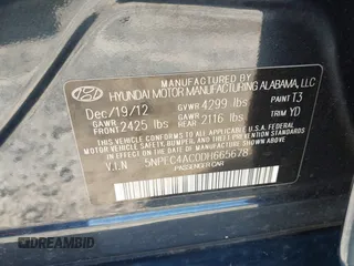 2013 Hyundai Sonata Limited with VIN 5NPEC4AC0DH665678, listed as a IAAI auction lot 40858009 with 108,303 mi miles and . Bid and sale history available at carsss.com. Image 9.