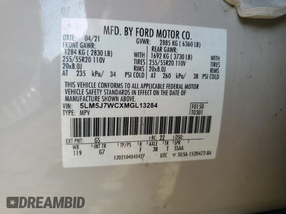 2021 Lincoln Aviator Reserve with VIN 5LM5J7WCXMGL13284, listed as a Copart auction lot 63084695 with 91,002 mi miles and Salvage title. Bid and sale history available at DreamBid. Image 13.