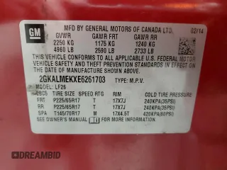 2014 GMC Terrain SLE with VIN 2GKALMEKXE6261703, listed as a Copart auction lot 43390185 with 158,033 mi miles and Salvage Title. Bid and sale history available at carsss.com. Image 15.