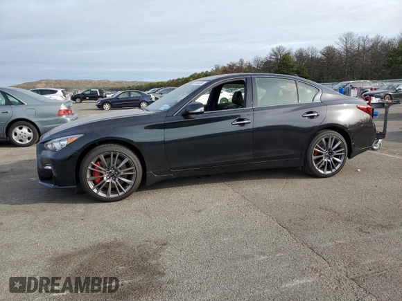 2024 Infiniti Q50 Red Sport 400 with VIN JN1FV7DRXRM680351, listed as a Copart auction lot 72008234 with 462 mi miles and Salvage title. Bid and sale history available at DreamBid. Image 1.