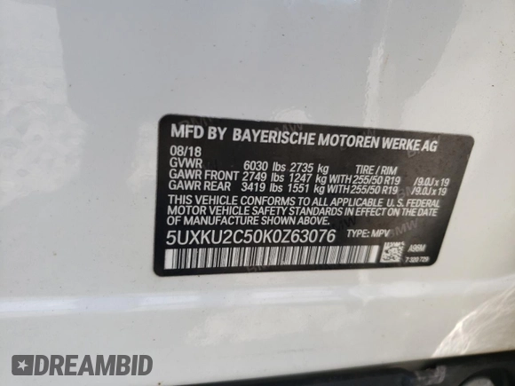 2019 BMW X6 xDrive35i with VIN 5UXKU2C50K0Z63076, listed as a Copart auction lot 61988993 with 0 mi miles. Bid and sale history available at carsss.com. Image 12.