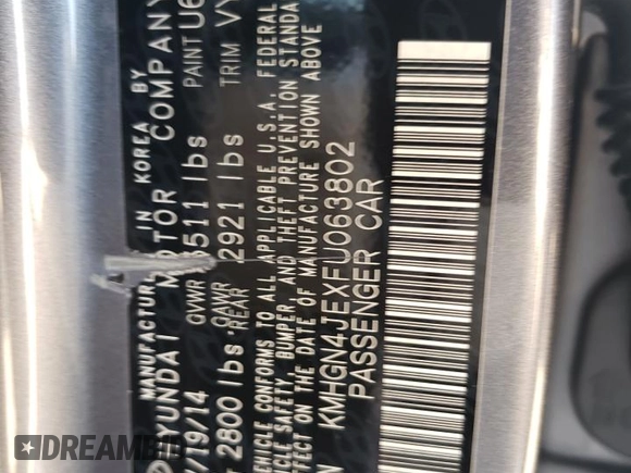 2015 Hyundai Genesis 3.8L with VIN KMHGN4JEXFU063802, listed as a Copart auction lot 68367874 with 103,495 mi miles and Salvage Title. Bid and sale history available at carsss.com. Image 14.