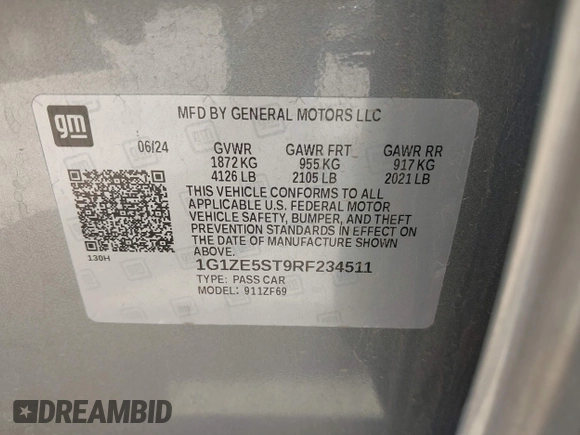 2024 Chevrolet Malibu LT with VIN 1G1ZE5ST9RF234511, listed as a IAAI auction lot 42052220 with 16,631 mi miles and . Bid and sale history available at DreamBid. Image 9.