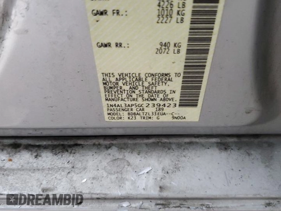 2016 Nissan Altima S with VIN 1N4AL3AP5GC239423, listed as a Copart auction lot 48014425 with 137,750 mi miles and Salvage title. Bid and sale history available at DreamBid. Image 12.