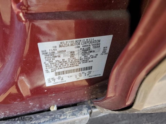 2004 Mazda Tribute ES with VIN 4F2CZ96164KM30780, listed as a Copart auction lot 45450825 with 183,638 mi miles and Salvage Title. Bid and sale history available at carsss.com. Image 13.