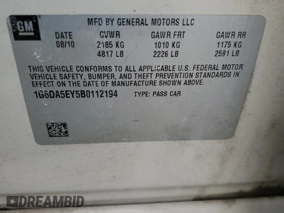 2011 Cadillac CTS с VIN 1G6DA5EY5B0112194, выставлен на аукционе Copart как лот 52448745 с пробегом 116 922 миль миль и Списание • Salvage title. История ставок и продаж доступна на DreamBid. Изображение 14.