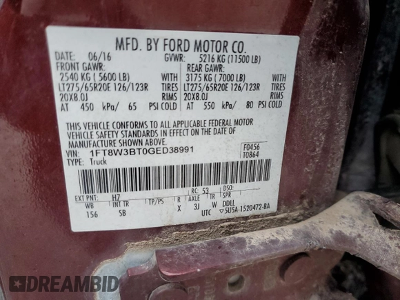 2016 Ford F-350 Platinum z VIN 1FT8W3BT0GED38991, wystawiony jako Copart lot #43654465 z przebiegiem 186 196 mil mil oraz Szkoda całkowita • Salvage title. Historia ofert i sprzedaży dostępna na DreamBid. Obrazek 12.