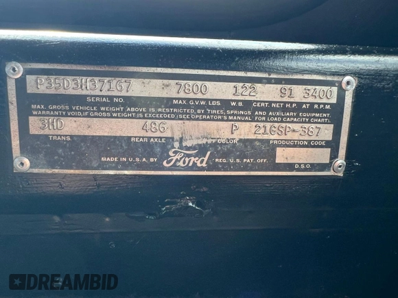 1953 Ford Econoline Cargo with VIN P35D3H37167, listed as a Copart auction lot 52647515 with 147,774 mi miles and Clean Title. Bid and sale history available at DreamBid. Image 10.