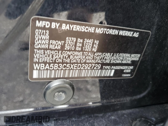 2014 BMW 5 Series 535i xDrive with VIN WBA5B3C5XED292729, listed as a Copart auction lot 64102674 with 86,057 mi miles and Non Repairable. Bid and sale history available at carsss.com. Image 12.