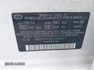2015 Hyundai Elantra SE with VIN 5NPDH4AE6FH558457, listed as a IAAI auction lot 42738003 with 199,965 mi miles and . Bid and sale history available at DreamBid. Image 9.