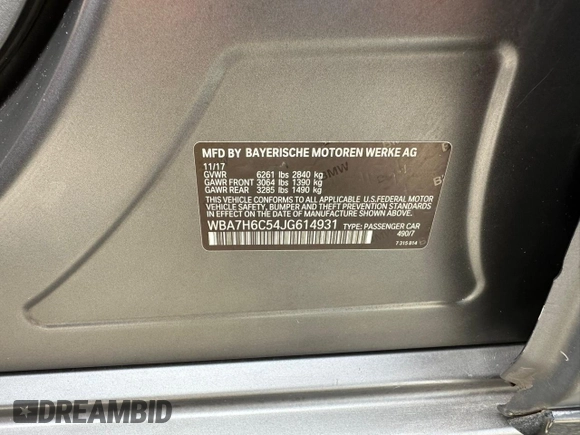 2018 BMW 7 Series M760i xDrive with VIN WBA7H6C54JG614931, listed as a Copart auction lot 59110125 with 71,953 mi miles and Clean title. Bid and sale history available at DreamBid. Image 10.