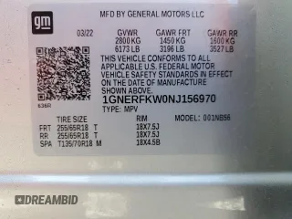 2022 Chevrolet Traverse LS with VIN 1GNERFKW0NJ156970, listed as a Copart auction lot 60605455 with 45,917 mi miles and Non repairable. Bid and sale history available at DreamBid. Image 14.