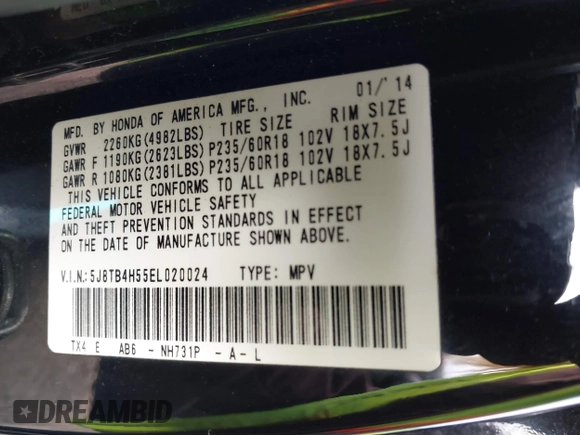 2014 Acura RDX Tech Pkg with VIN 5J8TB4H55EL020024, listed as a IAAI auction lot 41779706 with 141,719 mi miles. Bid and sale history available at carsss.com. Image 9.