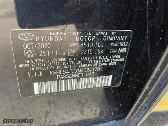 2021 Hyundai Sonata Hybrid Limited with VIN KMHL54JJXMA024170, listed as a Copart auction lot 50040895 with 189,674 mi miles and Clean Title. Bid and sale history available at carsss.com. Image 10.