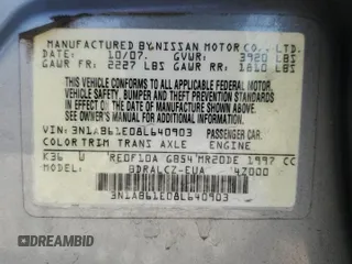 2008 Nissan Sentra S with VIN 3N1AB61E08L640903, listed as a Copart auction lot 53572935 with 129,157 mi miles and Salvage Title. Bid and sale history available at DreamBid. Image 12.