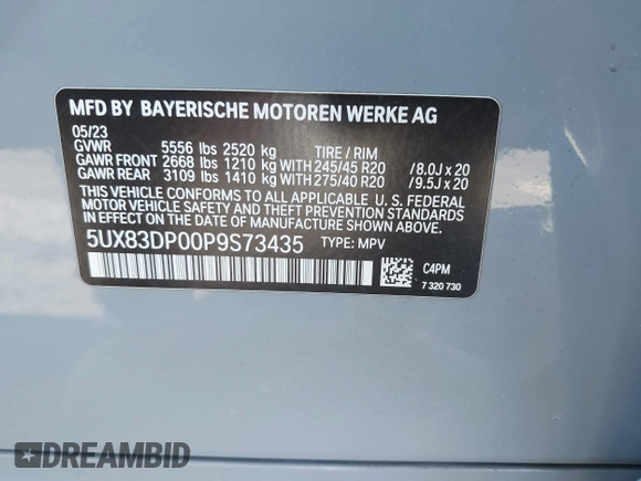 2023 BMW X3 M40i with VIN 5UX83DP00P9S73435, listed as a IAAI auction lot 41874545 with 21,619 mi miles and . Bid and sale history available at DreamBid. Image 9.