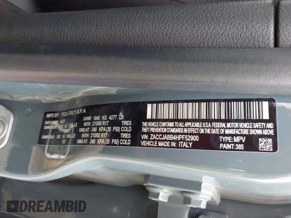2017 Jeep Renegade Latitude z VIN ZACCJABB4HPF52900, wystawiony jako IAAI lot #42240340 z przebiegiem 110 658 mil mil oraz . Historia ofert i sprzedaży dostępna na DreamBid. Obrazek 9.