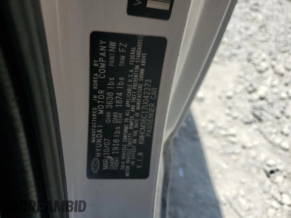 2007 Hyundai Accent GS с VIN KMHCM36C17U042373, выставлен на аукционе Copart как лот 56184665 с пробегом 191 637 миль миль и Списание • Salvage title. История ставок и продаж доступна на DreamBid. Изображение 12.