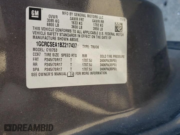 2011 Chevrolet Silverado 1500 LT with VIN 1GCRCSEA1BZ217437, listed as a Copart auction lot 42629445 with 142,238 mi miles and Salvage Title. Bid and sale history available at DreamBid. Image 12.