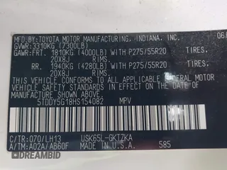 2017 Toyota Sequoia Platinum with VIN 5TDDY5G18HS154082, listed as a IAAI auction lot 41132778 with 55,175 mi miles. Bid and sale history available at carsss.com. Image 9.