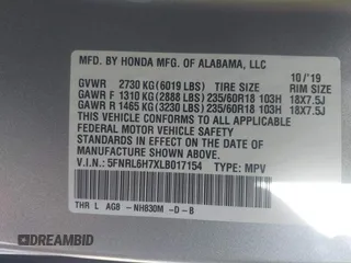 2020 Honda Odyssey EX-L with VIN 5FNRL6H7XLB017154, listed as a IAAI auction lot 41698872 with 54,626 mi miles. Bid and sale history available at carsss.com. Image 9.