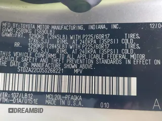 2005 Toyota Sienna XLE with VIN 5TDZA22C05S268221, listed as a IAAI auction lot 41914653 with 250,236 mi miles and . Bid and sale history available at DreamBid. Image 9.