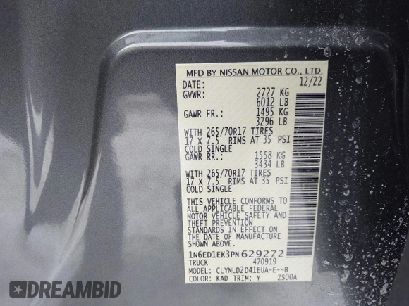 2023 Nissan Frontier SV с VIN 1N6ED1EK3PN629272, выставлен на аукционе IAAI как лот 41630453 с пробегом 27 882 миль миль и . История ставок и продаж доступна на DreamBid. Изображение 9.
