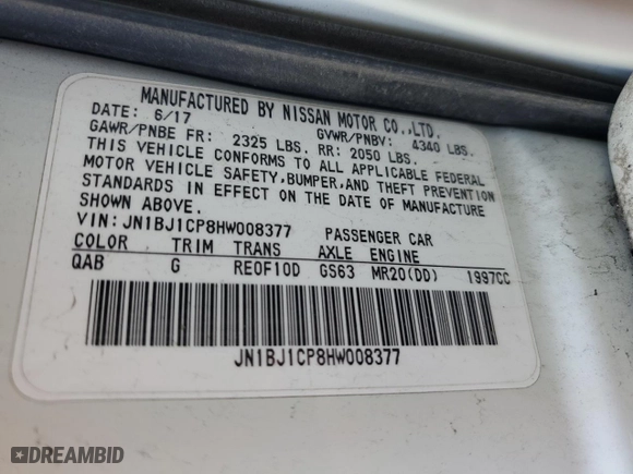 2017 Nissan Rogue Sport SV with VIN JN1BJ1CP8HW008377, listed as a Copart auction lot 47643955 with 94,799 mi miles and Salvage Title. Bid and sale history available at carsss.com. Image 13.