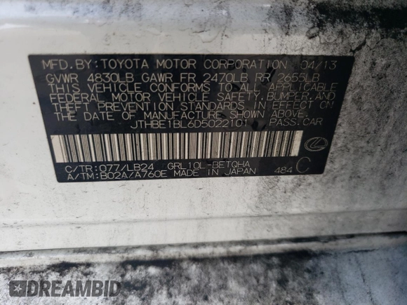 2013 Lexus GS 350 with VIN JTHBE1BL6D5022101, listed as a Copart auction lot 64355834 with 180,786 mi miles and Salvage Title. Bid and sale history available at carsss.com. Image 12.