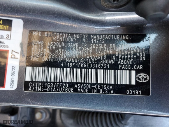 2014 Toyota Camry L with VIN 4T1BF1FK8EU346721, listed as a Copart auction lot 88858945 with 266,979 mi miles and Clean Title. Bid and sale history available at carsss.com. Image 14.