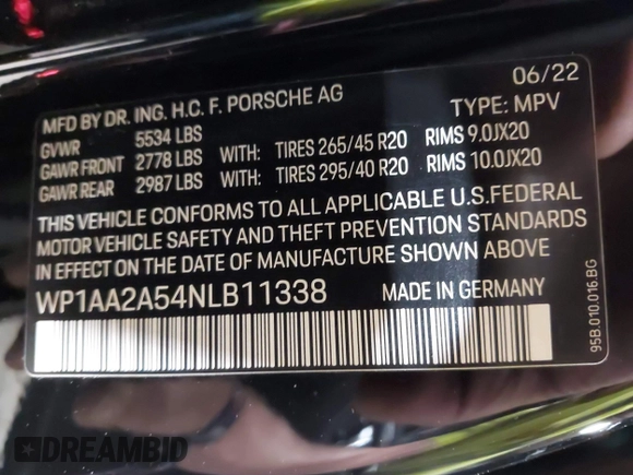2022 Porsche Macan with VIN WP1AA2A54NLB11338, listed as a IAAI auction lot 42476948 with 34,906 mi miles and . Bid and sale history available at DreamBid. Image 9.