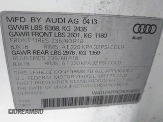 2013 Audi Q5 Premium Plus with VIN WA1LFAFPXDA084859, listed as a IAAI auction lot 42079720 with 150,952 mi miles and . Bid and sale history available at DreamBid. Image 9.