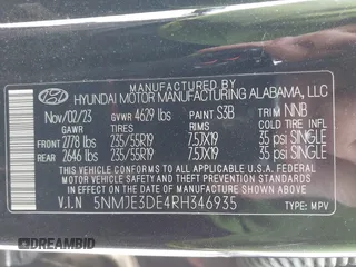 2024 Hyundai Tucson Limited with VIN 5NMJE3DE4RH346935, listed as a IAAI auction lot 41698807 with 13,774 mi miles. Bid and sale history available at carsss.com. Image 9.