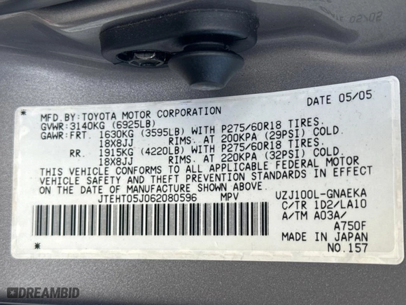 2006 Toyota Land Cruiser with VIN JTEHT05J062080596, listed as a Copart auction lot 80646614 with 242,282 mi miles and Clean Title. Bid and sale history available at carsss.com. Image 10.