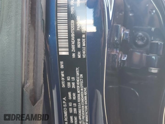 2017 Alfa Romeo Giulia with VIN ZARFAEAV8H7520339, listed as a Copart auction lot 44591745 with 70,994 mi miles and Salvage title. Bid and sale history available at DreamBid. Image 12.
