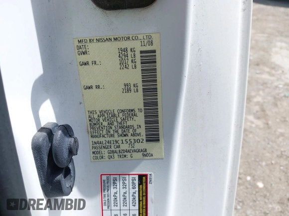 2009 Nissan Altima S z VIN 1N4AL24E19C155302, wystawiony jako IAAI lot #42244886 z przebiegiem 137 955 mil mil oraz . Historia ofert i sprzedaży dostępna na DreamBid. Obrazek 9.