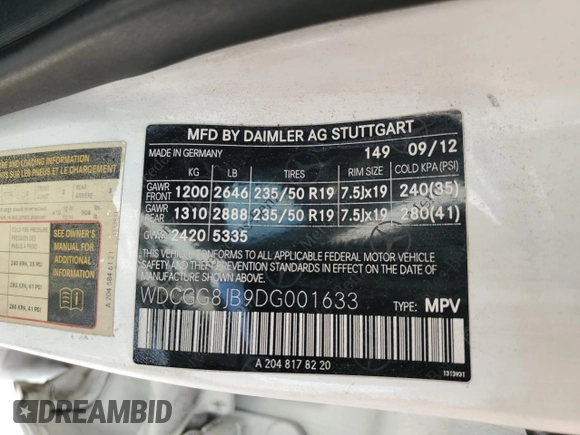 2013 Mercedes-Benz GLK 350 with VIN WDCGG8JB9DG001633, listed as a Copart auction lot 74502244 with 152,794 mi miles and Clean Title. Bid and sale history available at DreamBid. Image 13.