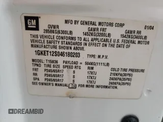 2004 GMC Envoy SLE z VIN 1GKET12S046180203, wystawiony jako Copart lot #49192664 z przebiegiem 132 260 mil mil oraz Szkody całkowita. Historia ofert i sprzedaży dostępna na DreamBid. Obrazek 13.
