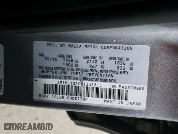 2010 Mazda 3 i SV with VIN JM1BL1SF0A1332815, listed as a Copart auction lot 87484534 with 121,187 mi miles and Salvage Title. Bid and sale history available at DreamBid. Image 12.