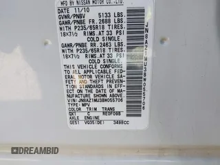 2011 Nissan Murano LE with VIN JN8AZ1MU3BW055706, listed as a IAAI auction lot 42230783 with 219,170 mi miles and . Bid and sale history available at DreamBid. Image 9.