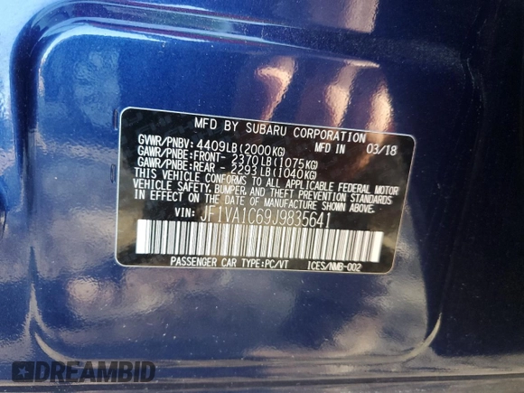 2018 Subaru WRX Premium with VIN JF1VA1C69J9835641, listed as a Copart auction lot 73275134 with 24,635 mi miles and Salvage Title. Bid and sale history available at carsss.com. Image 12.