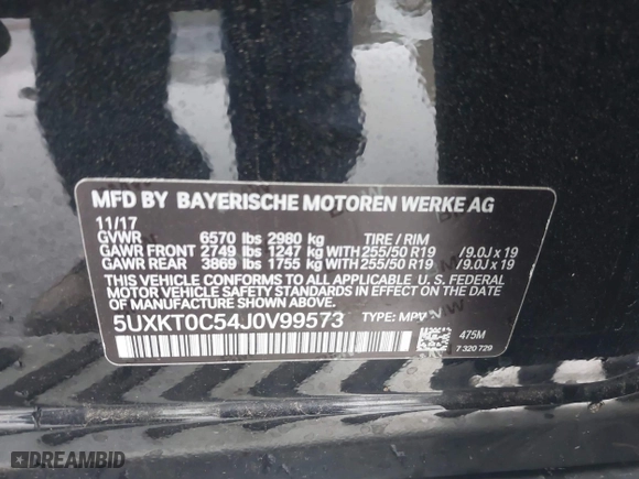 2018 BMW X5 xDrive40e iPerformance with VIN 5UXKT0C54J0V99573, listed as a IAAI auction lot 41490567 with 50,650 mi miles. Bid and sale history available at carsss.com. Image 9.
