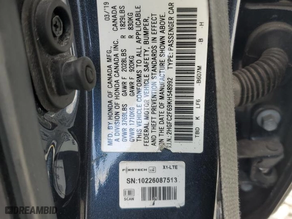 2019 Honda Civic Sedan LX with VIN 2HGFC2F69KH548992, listed as a Copart auction lot 47813115 with 0 mi miles and Salvage Title. Bid and sale history available at carsss.com. Image 14.