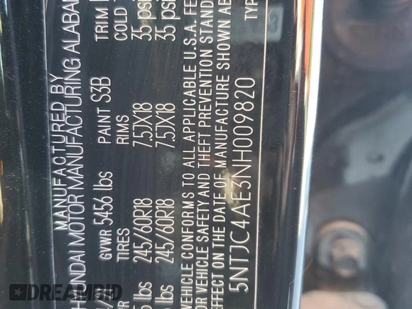 2022 Hyundai Santa Cruz SEL z VIN 5NTJC4AE3NH009820, wystawiony jako Copart lot #81565084 z przebiegiem 16 830 mil mil oraz Szkoda całkowita • Salvage title. Historia ofert i sprzedaży dostępna na DreamBid. Obrazek 13.