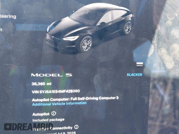 2021 Tesla Model S Long Range z VIN 5YJSA1E54MF429360, wystawiony jako IAAI lot #42662440 z przebiegiem 36 395 mil mil oraz . Historia ofert i sprzedaży dostępna na DreamBid. Obrazek 7.