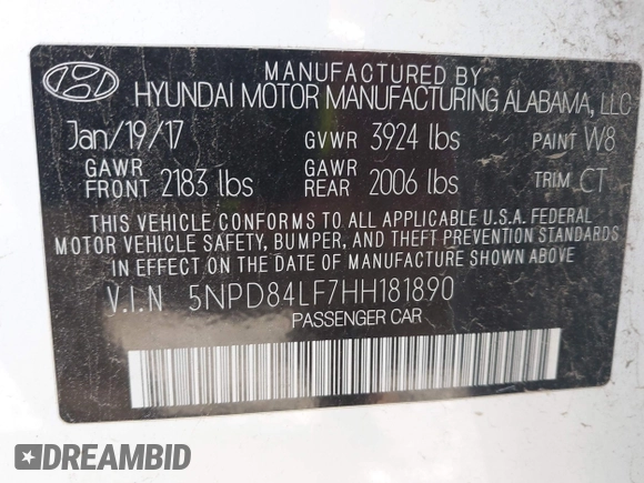 2017 Hyundai Elantra SE z VIN 5NPD84LF7HH181890, wystawiony jako IAAI lot #41823659 z przebiegiem 64 787 mil mil oraz . Historia ofert i sprzedaży dostępna na DreamBid. Obrazek 9.